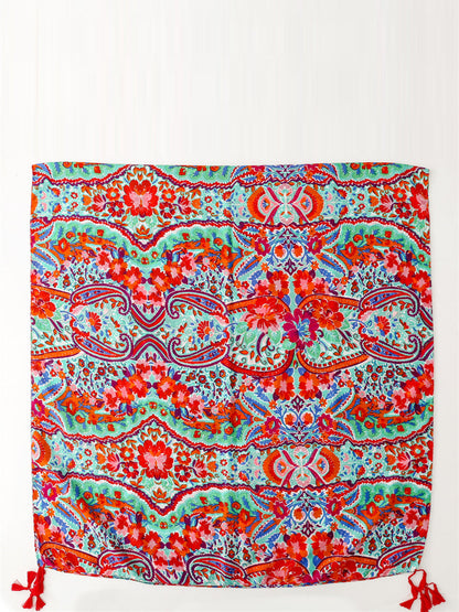 Women Artsy Flower Tassel Travel Shawl Scarf WE1036