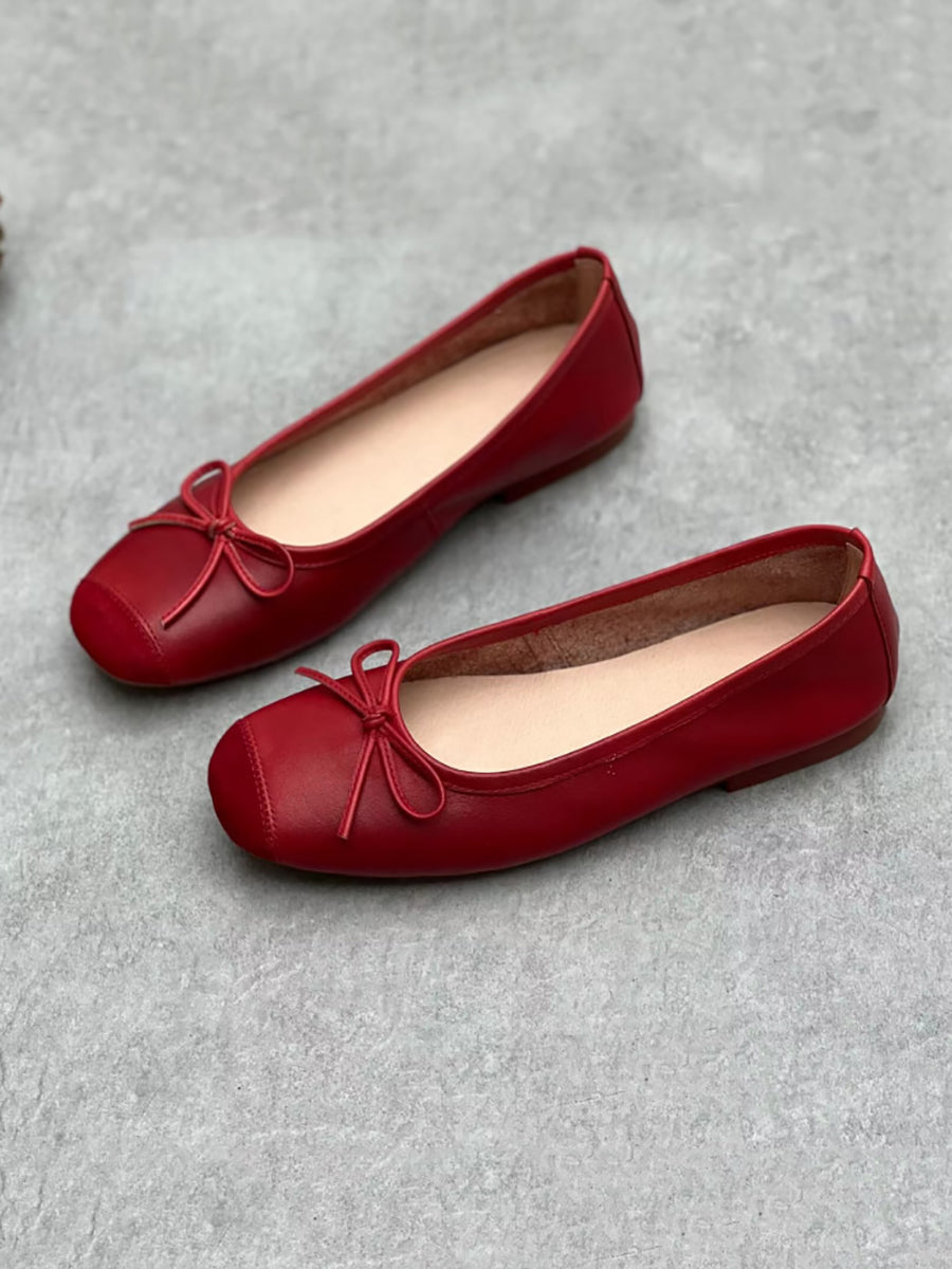 Frauen Sommer Elegante Leder Solide Bowknot Flache Schuhe WE1041