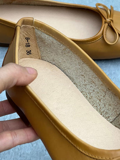 Chaussures plates d'été élégantes en cuir avec nœud solide pour femmes WE1041