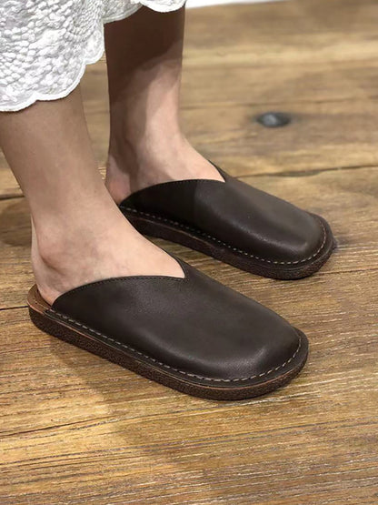 Chaussons plats d'été en cuir souple et solide pour femmes WE1012