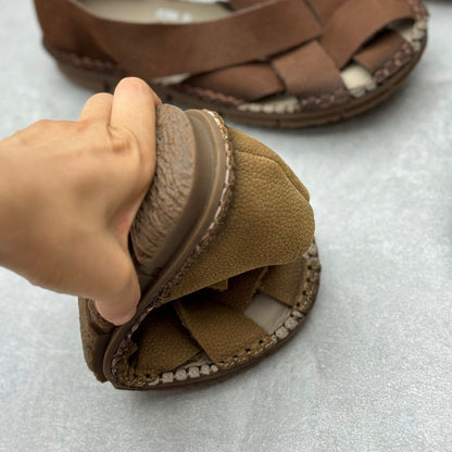 Chaussures plates décontractées d'été en cuir tissé pour femmes WE1020