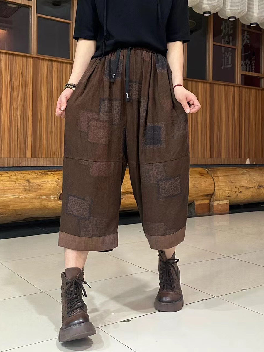 Damen Sommer Retro Gespleißte Leinen Wadenlange Hose TY1039 