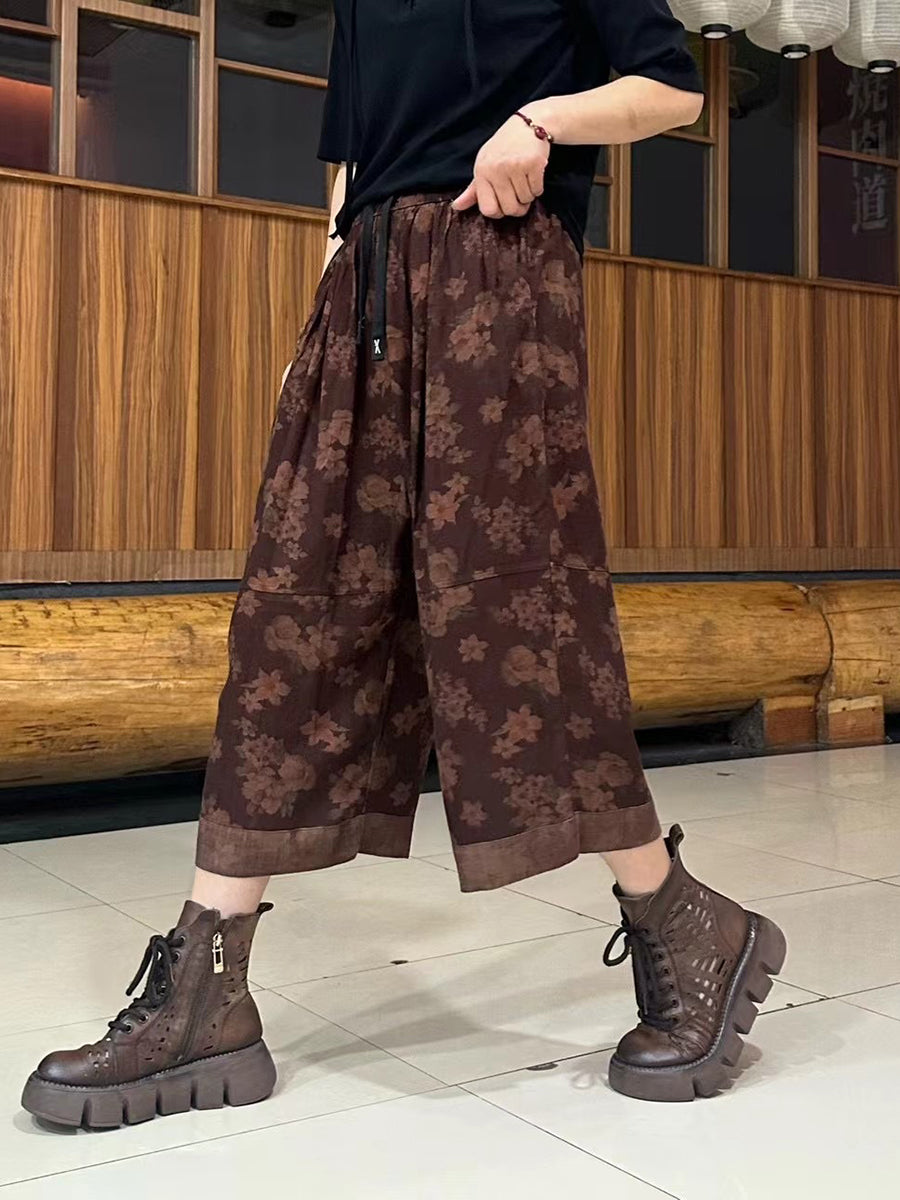 Damen Sommer Retro Gespleißte Leinen Wadenlange Hose TY1039 