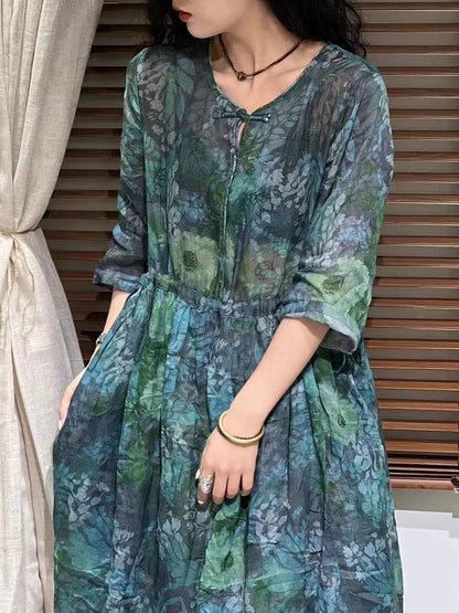 Robe d'été en ramie à bretelles et fleurs pour femmes TY1002