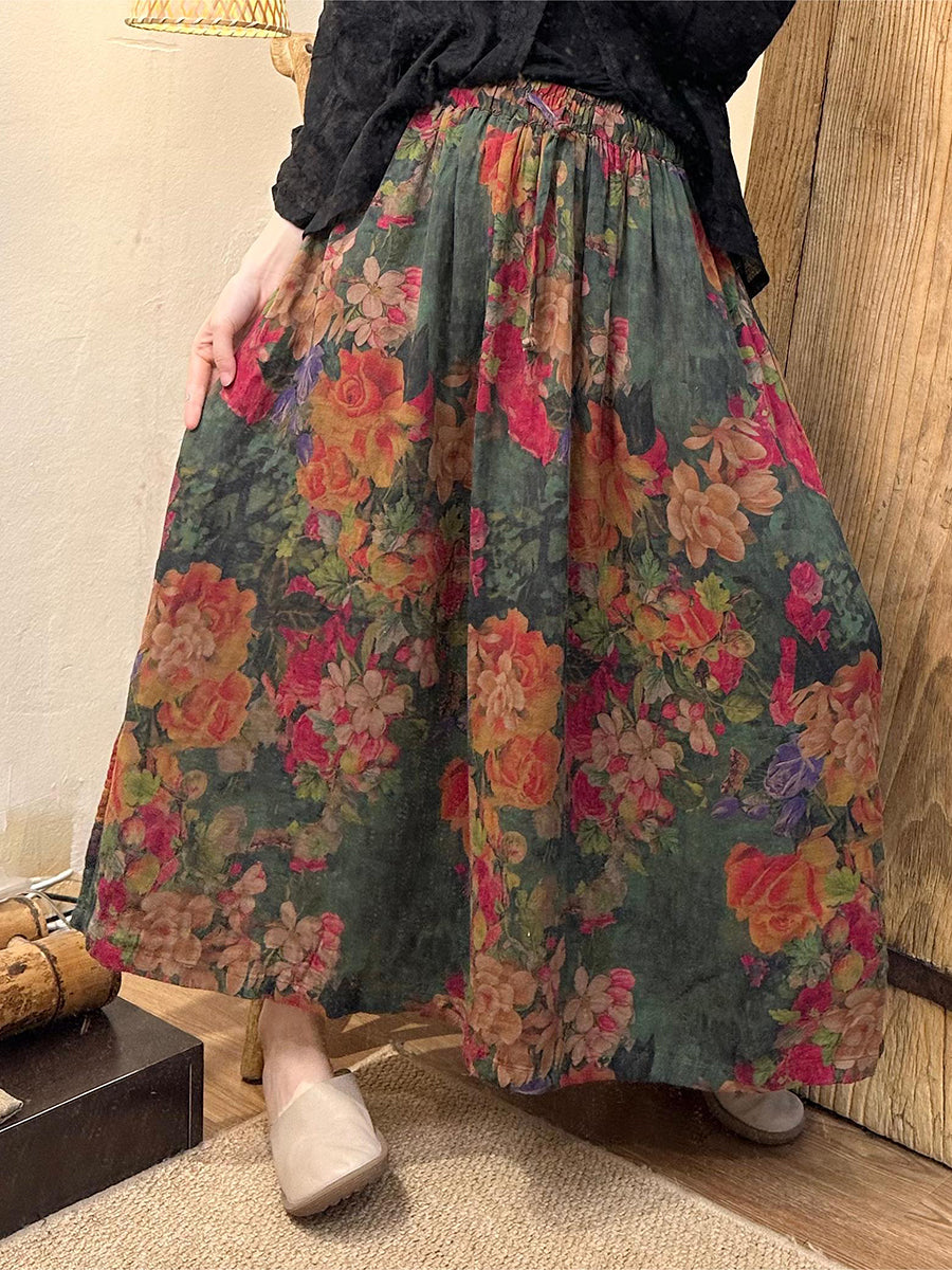 Women Summer Vintage Flower Dual-layer Cotton Skirt TY1005