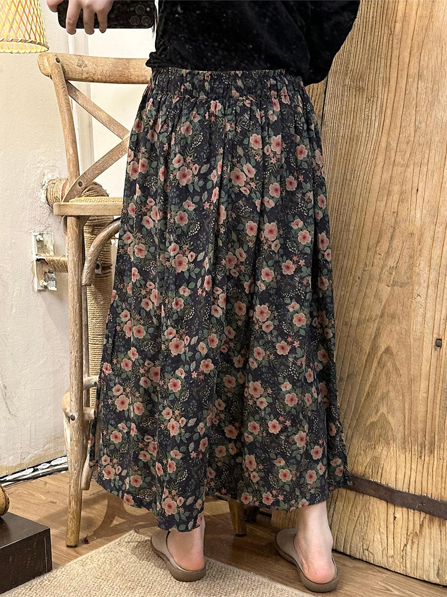 Women Summer Vintage Flower Dual-layer Cotton Skirt TY1005