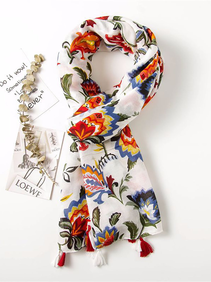 Women Summer Flower Print Tassel Shawl Scarf TY1014