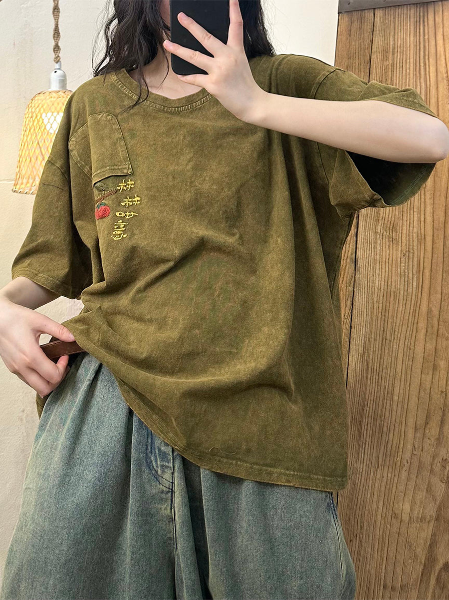 Women Summer Casual Embroidery Cotton Loose Shirt TY1015