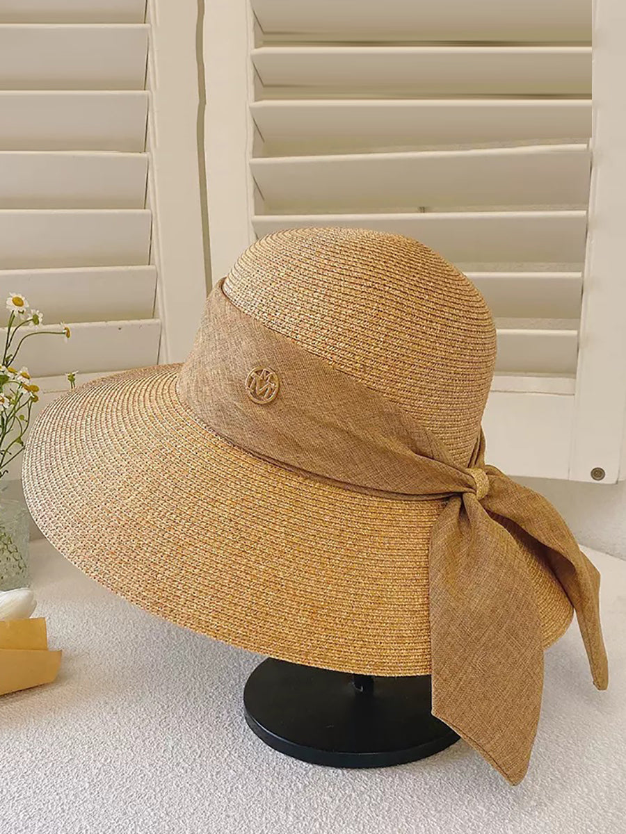 Women Summer Straw Colorblock Sunproof Travel Hat IO1025