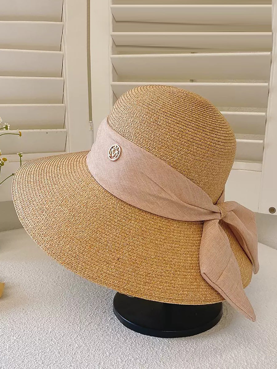 Women Summer Straw Colorblock Sunproof Travel Hat IO1025