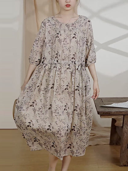 Robe d'été vintage en ramie à fleurs pour femmes AS1034