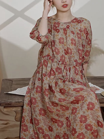 Robe d'été vintage en ramie à fleurs pour femmes AS1034