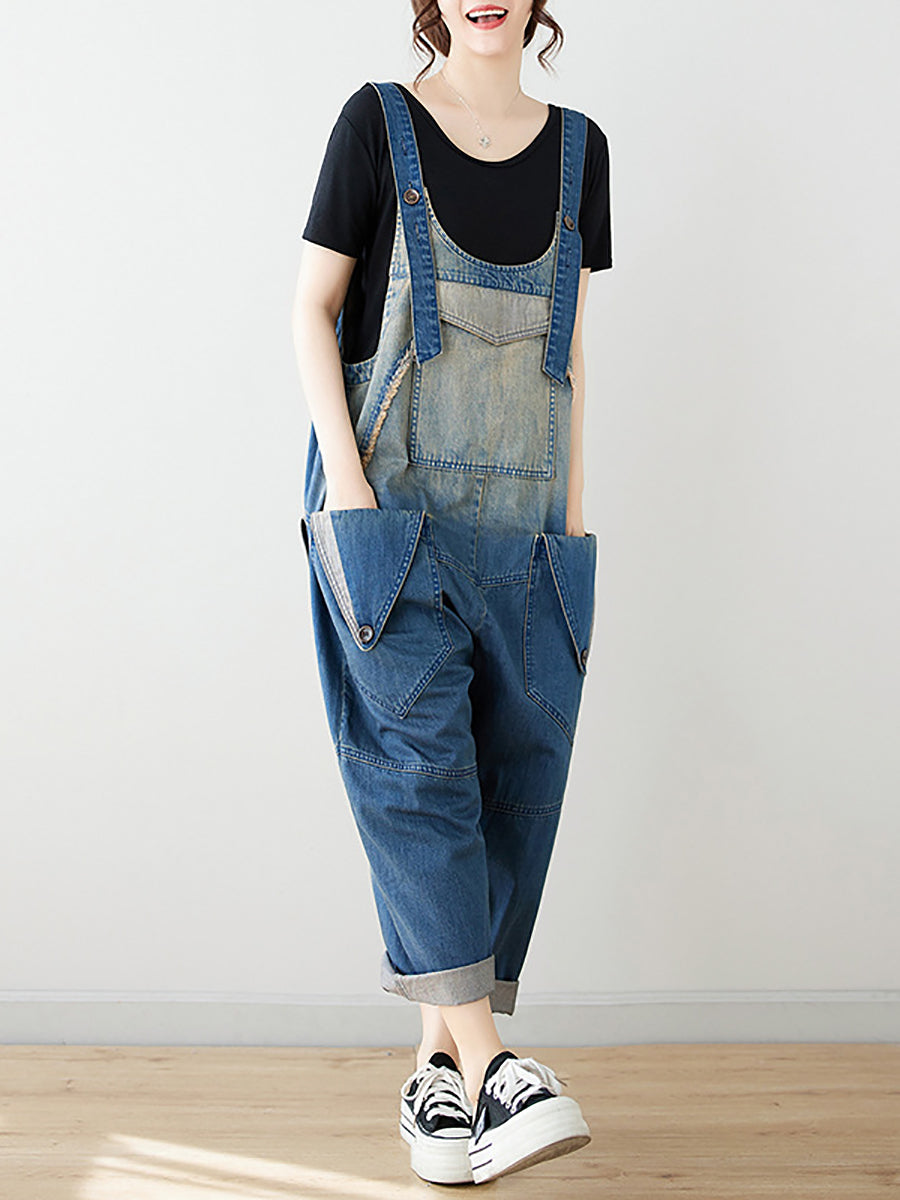 Damen Sommer Artsy Gespleißter gewaschener Denim-Overall AS1050