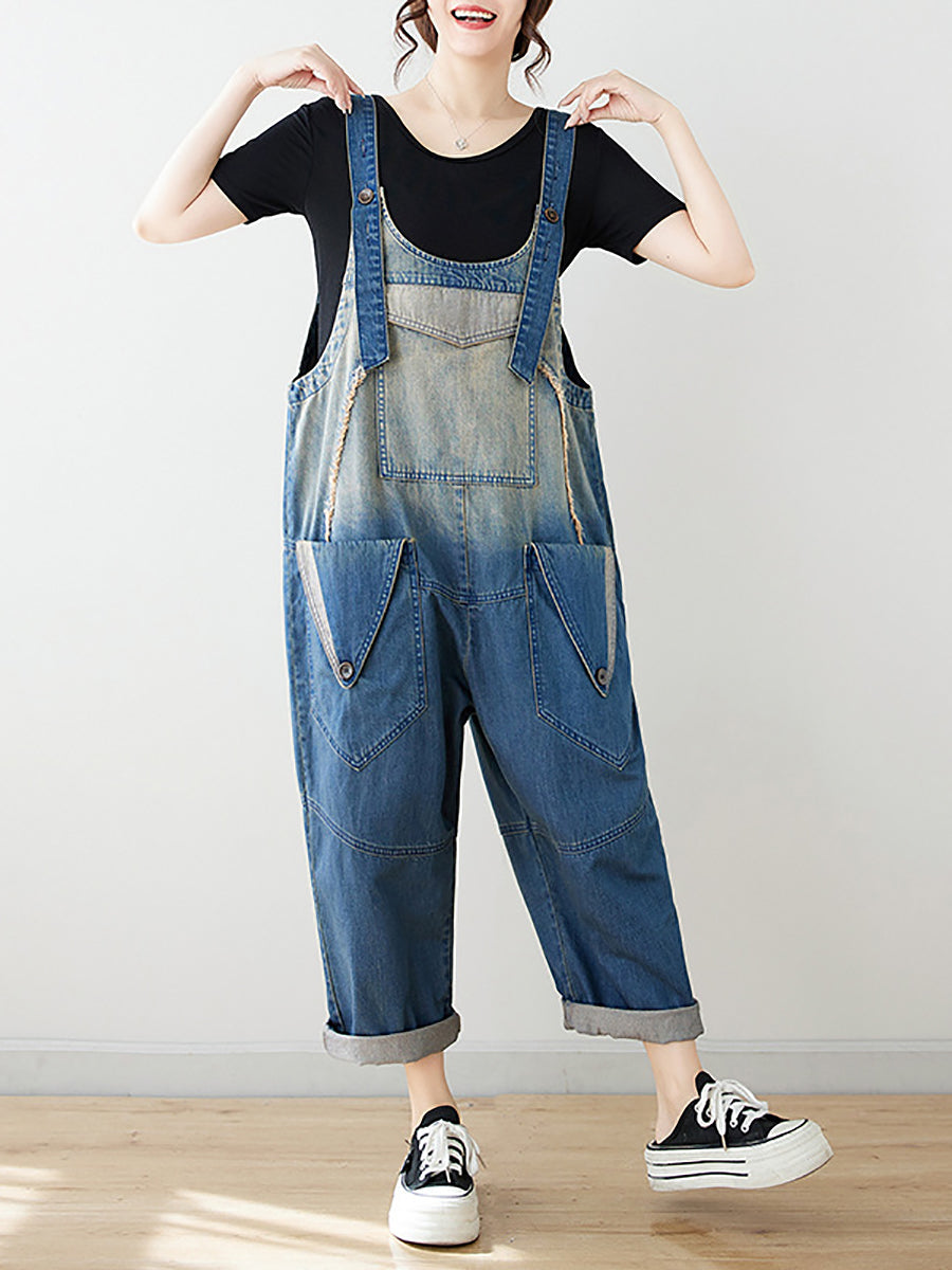 Damen Sommer Artsy Gespleißter gewaschener Denim-Overall AS1050