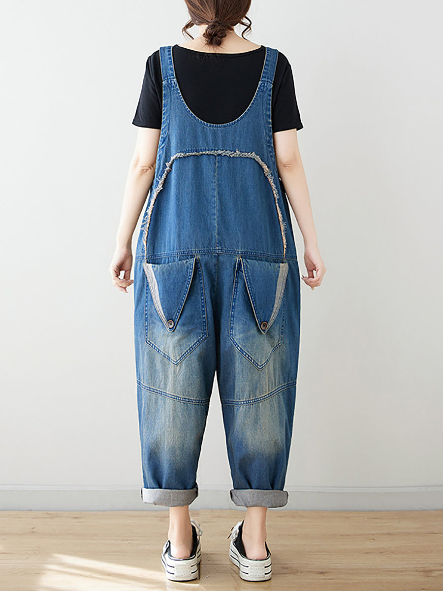 Damen Sommer Artsy Gespleißter gewaschener Denim-Overall AS1050