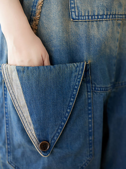 Combinaisons d'été en denim délavé à épissures artistiques pour femmes AS1050