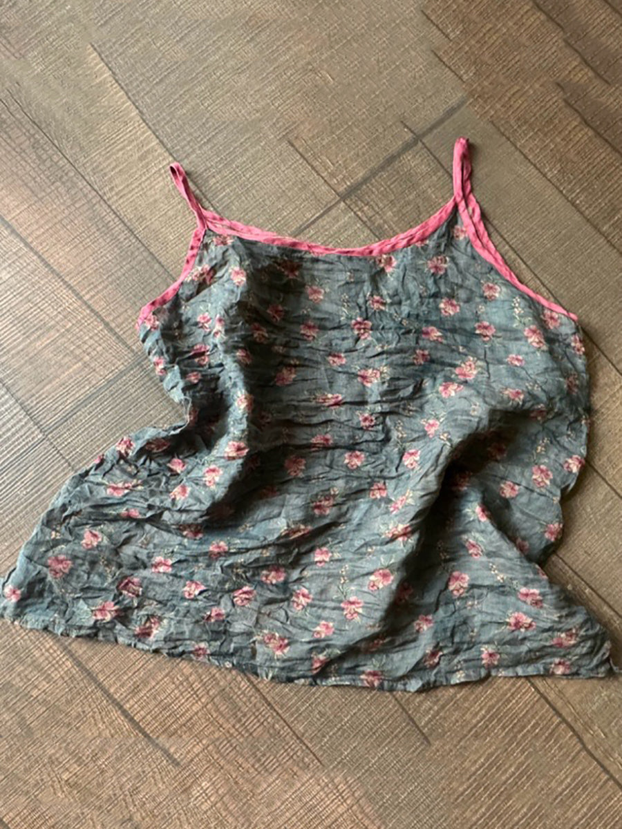 Übergröße Damen Sommer Weste mit Vintage-Print aus 100 % Ramie PP1052