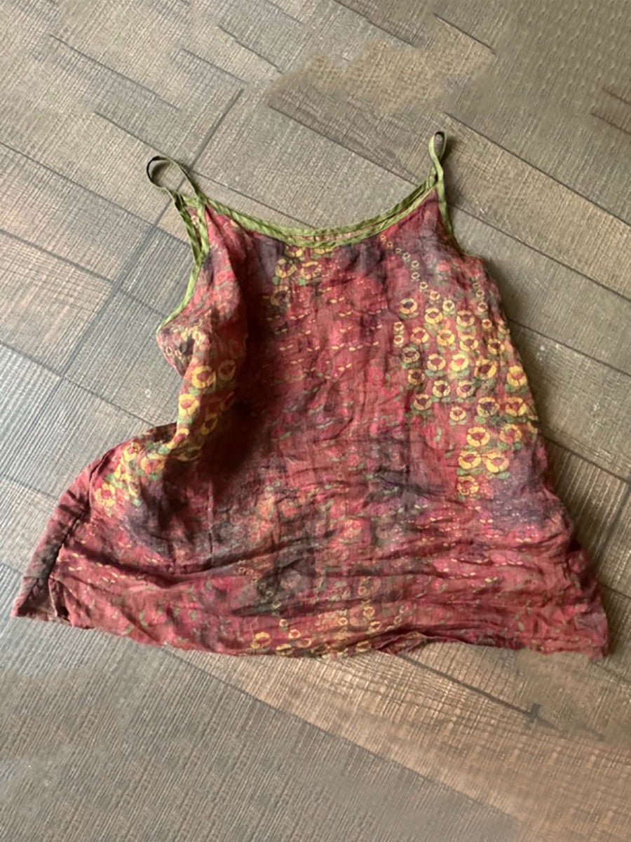 Übergröße Damen Sommer Weste mit Vintage-Print aus 100 % Ramie PP1052