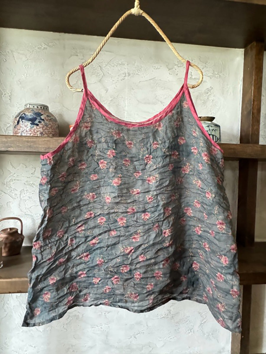 Übergröße Damen Sommer Weste mit Vintage-Print aus 100 % Ramie PP1052