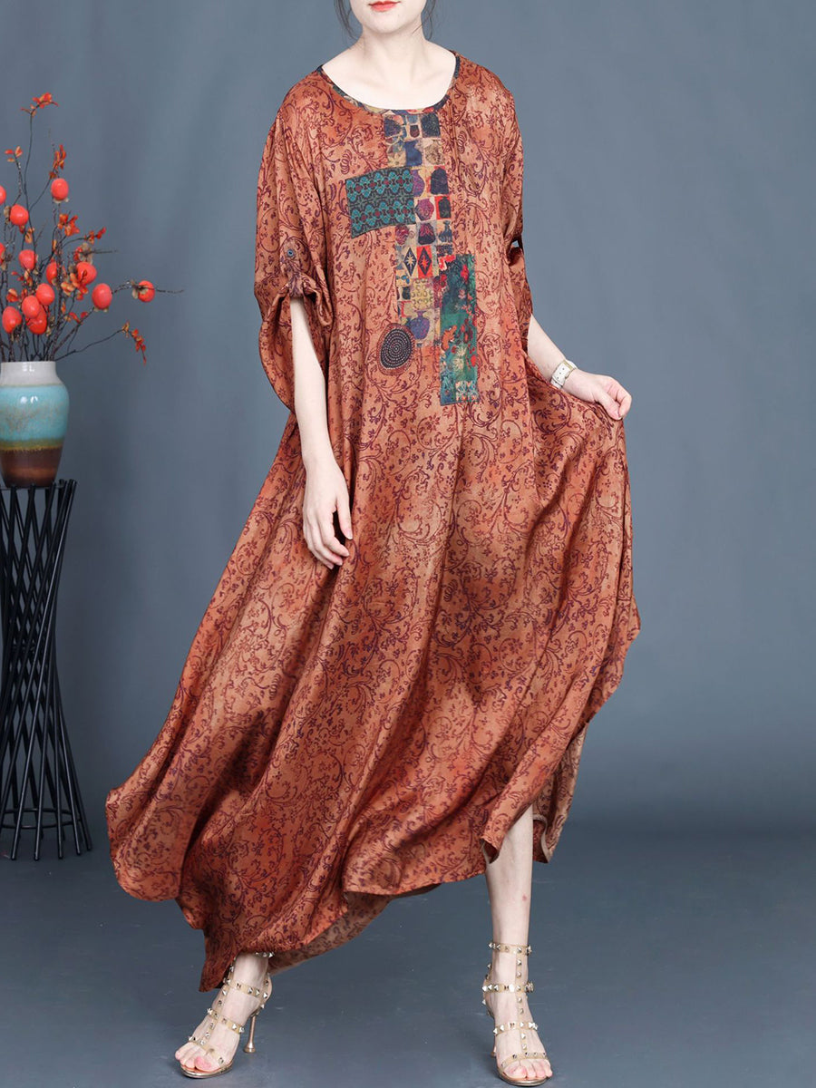 Women Summer Vintage Floral Spliced Maxi Dress AS1038