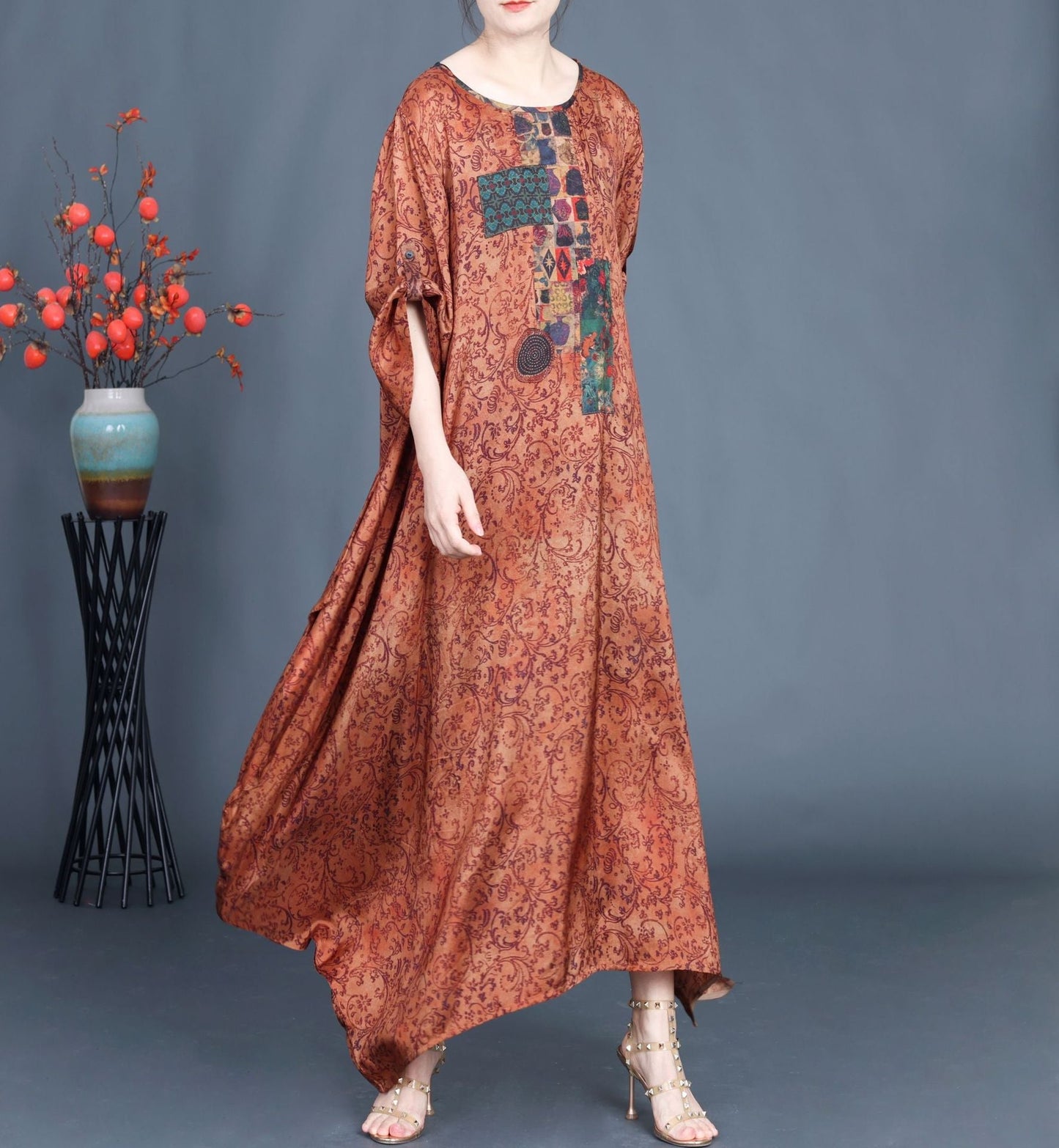 Women Summer Vintage Floral Spliced Maxi Dress AS1038