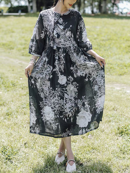 Robe d'été vintage en ramie épissée à fleurs pour femmes AS1060