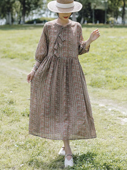 Robe d'été vintage en ramie épissée à fleurs pour femmes AS1060