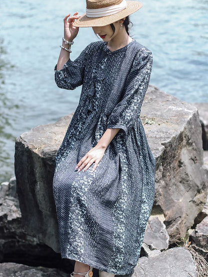 Robe d'été vintage en ramie épissée à fleurs pour femmes AS1060