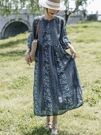 Robe d'été vintage en ramie épissée à fleurs pour femmes AS1060