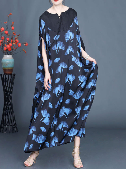 Women Summer Casual Flower Print Spliced Loose Dress FG1036
