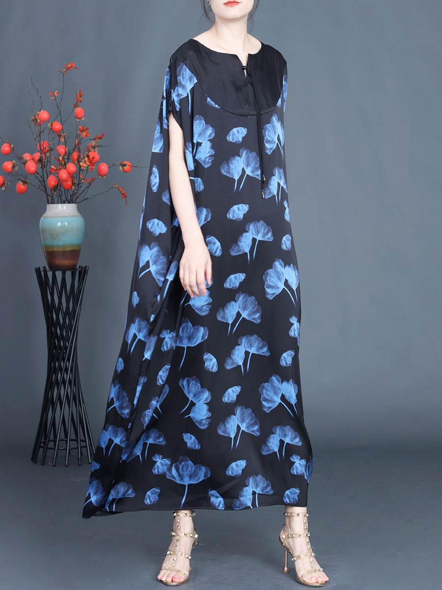 Women Summer Casual Flower Print Spliced Loose Dress FG1036