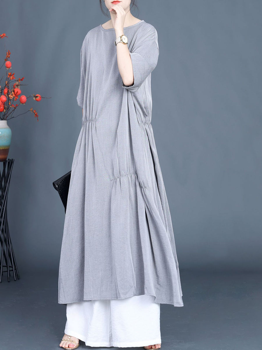 Women Summer Casual Solid Stitching Loose Dress FG1037