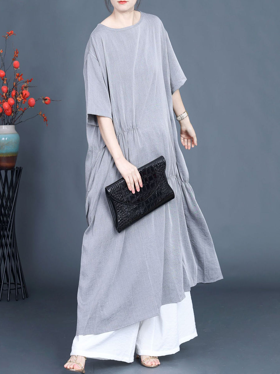 Women Summer Casual Solid Stitching Loose Dress FG1037