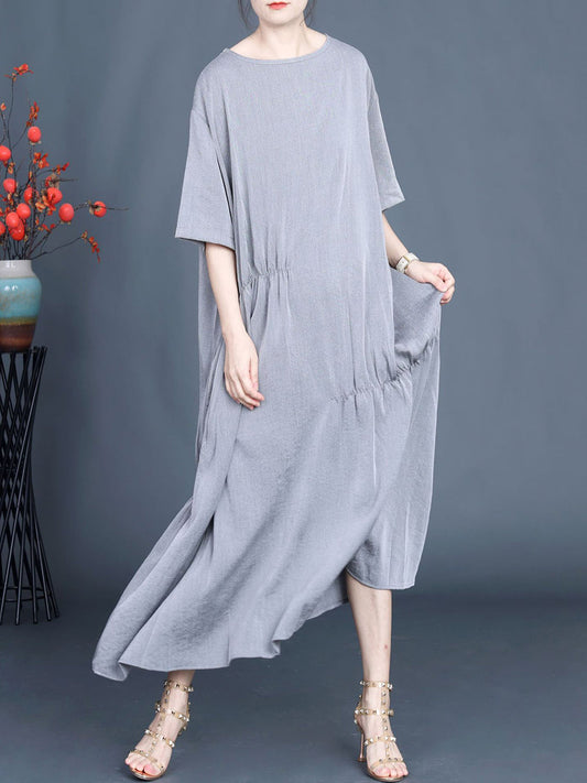 Women Summer Casual Solid Stitching Loose Dress FG1037