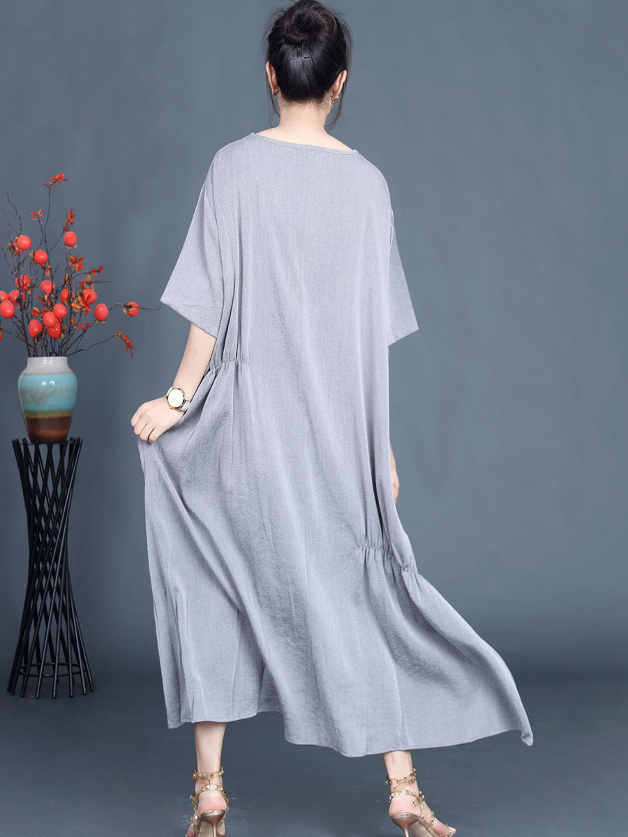 Women Summer Casual Solid Stitching Loose Dress FG1037