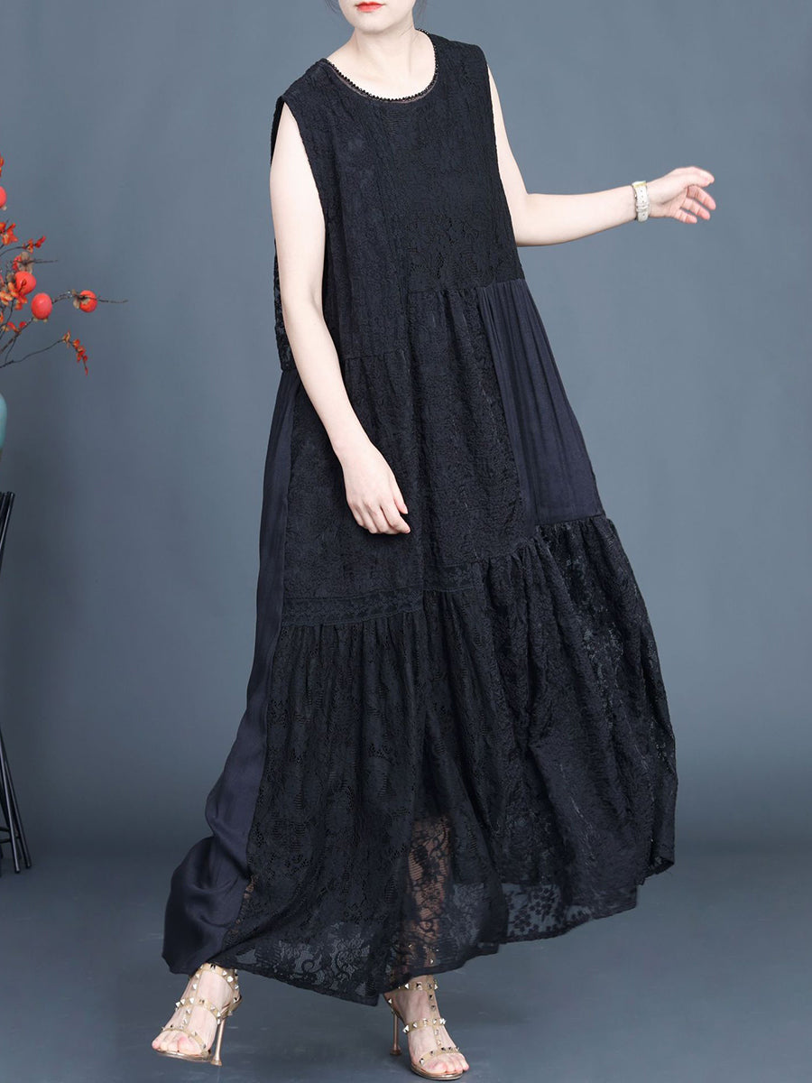 Women Artsy Summer Lace Embroidery Dual-layer Vest Dress BN1029