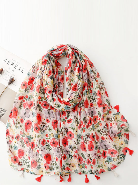 Women Travel Artsy Flower Tassel Shawl Scarf BN1025