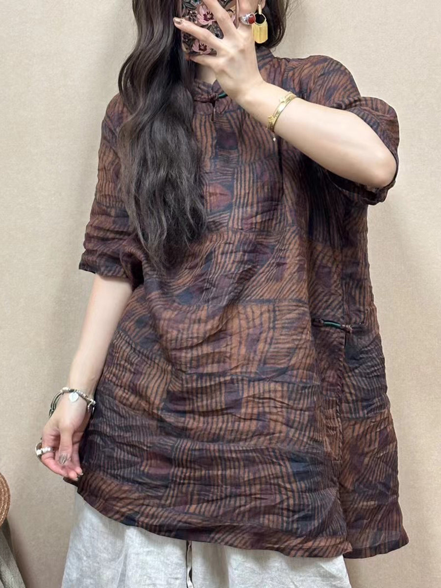 Women Summer Vintage Flower Linen Long Shirt ZZ1020