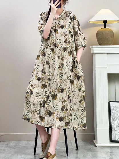 Robe ample à imprimé floral vintage pour femme, été, ZZ1019