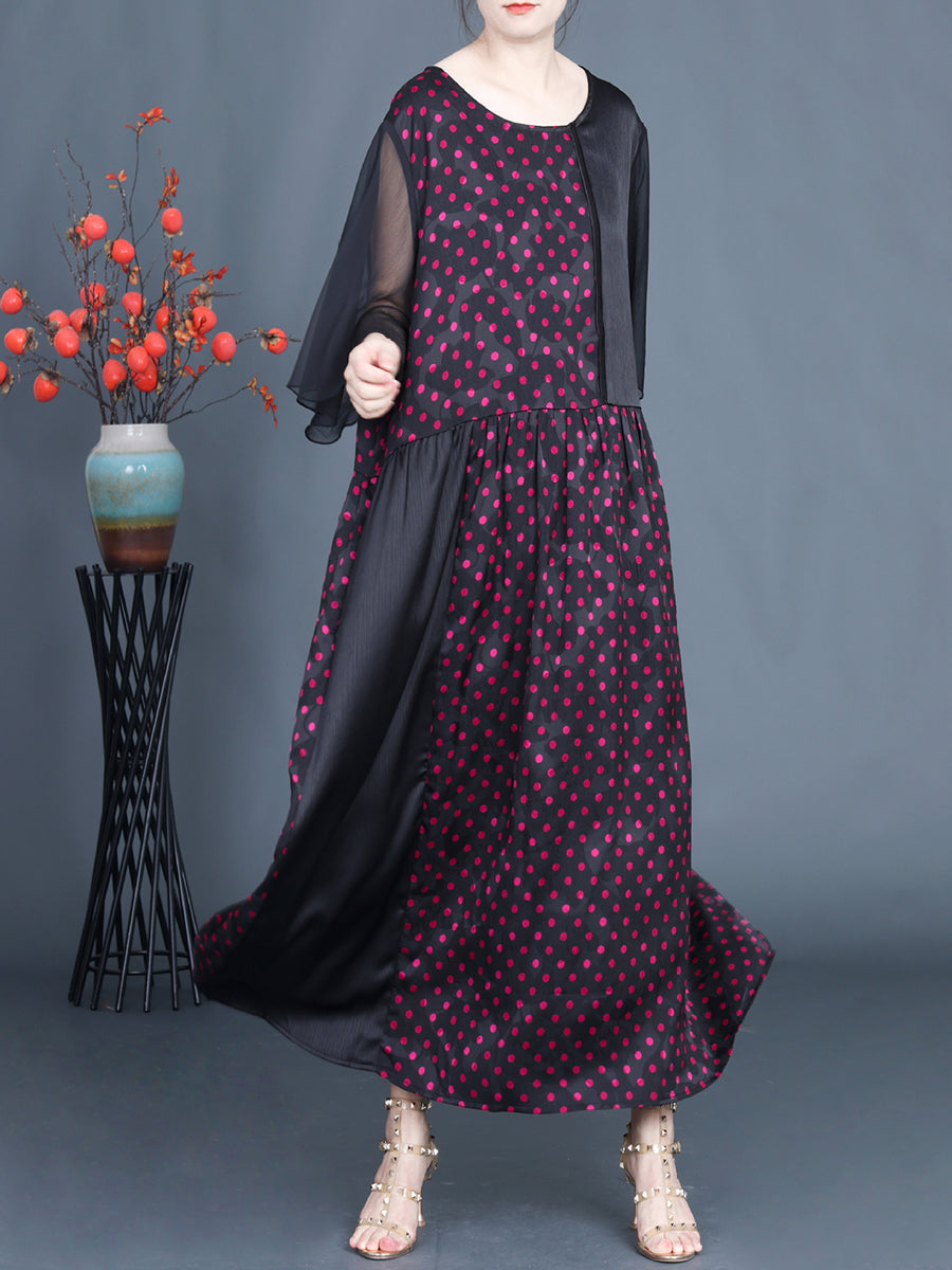 Women Summer Artsy Dot Spliced Loose Maxi Dress CV1048