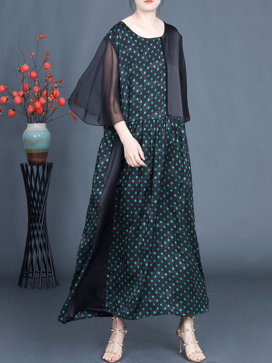 Women Summer Artsy Dot Spliced Loose Maxi Dress CV1048