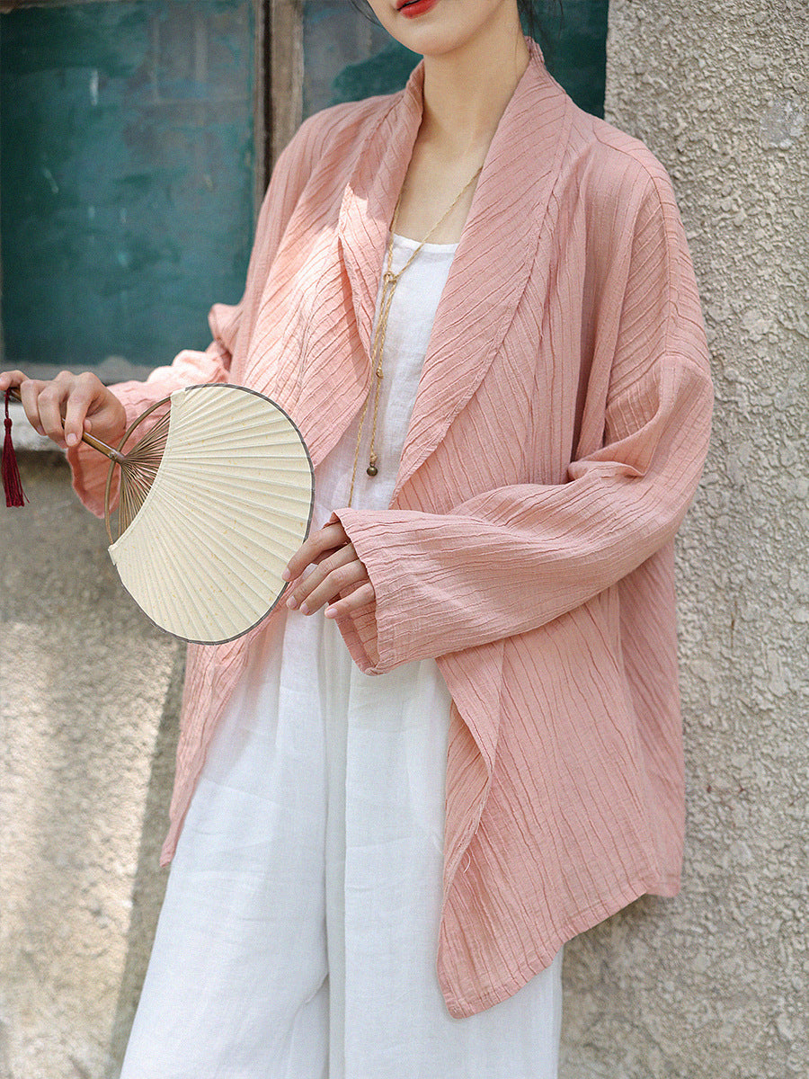 Women Summer Casual Solid Crepe Ramie Shirt Coat CV1039