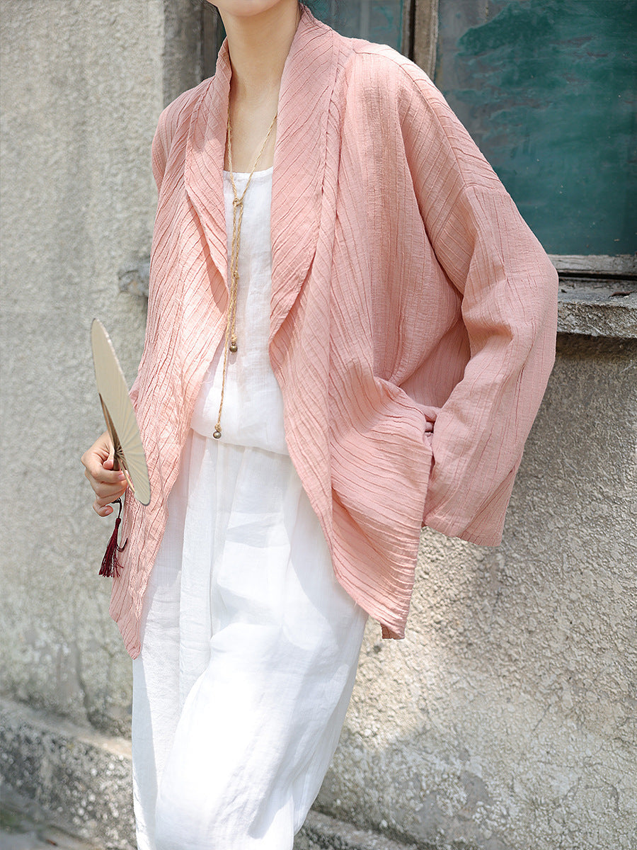 Women Summer Casual Solid Crepe Ramie Shirt Coat CV1039