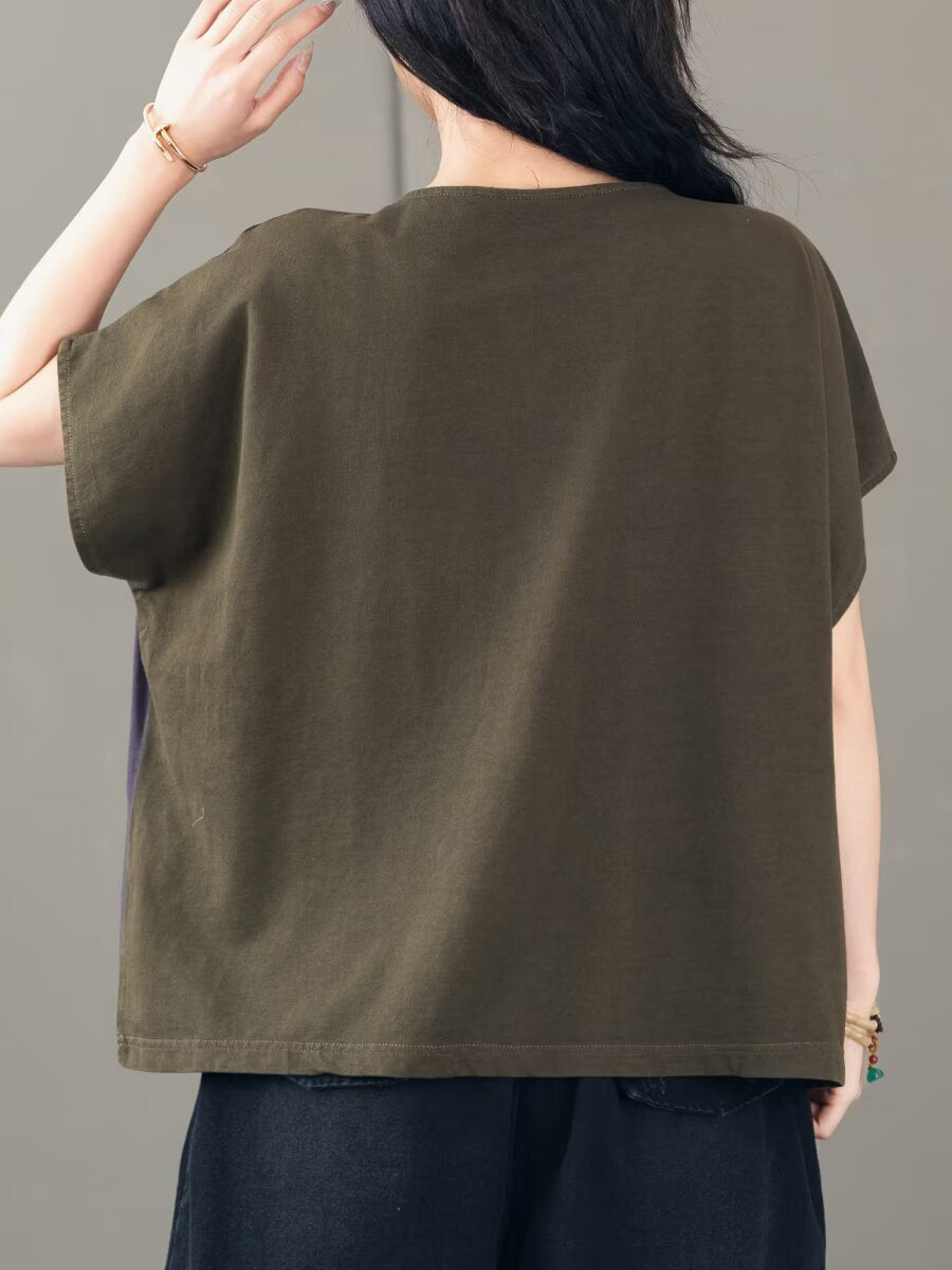 Pull-over décontracté en coton à blocs de couleurs pour femmes BN1014