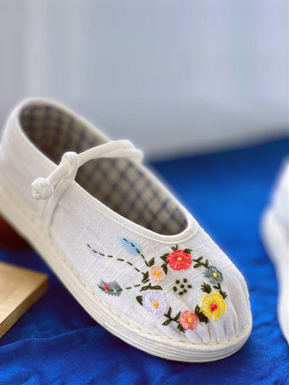 Chaussures d'été en tissu brodé à fleurs vintage pour femmes RR1022