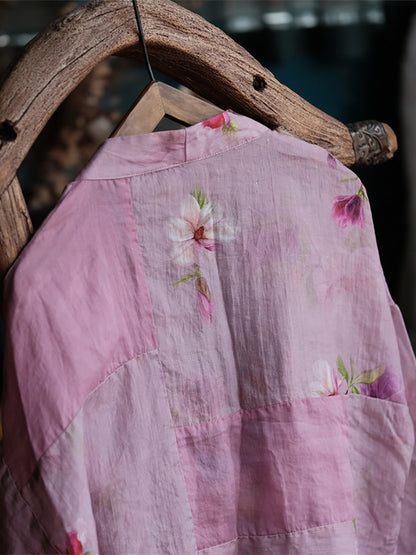 Chemise d'été en ramie à bretelles et fleurs vintage pour femmes RR1011