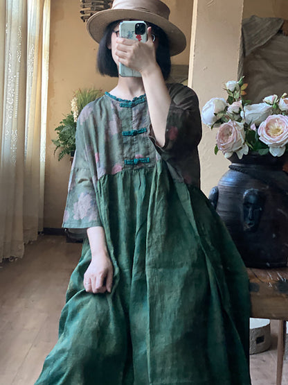 Robe d'été en lin avec boucle épissée et fleurs pour femmes RR1010