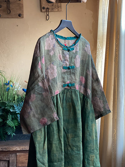 Robe d'été en lin avec boucle épissée et fleurs pour femmes RR1010