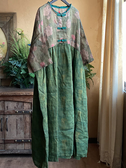 Robe d'été en lin avec boucle épissée et fleurs pour femmes RR1010