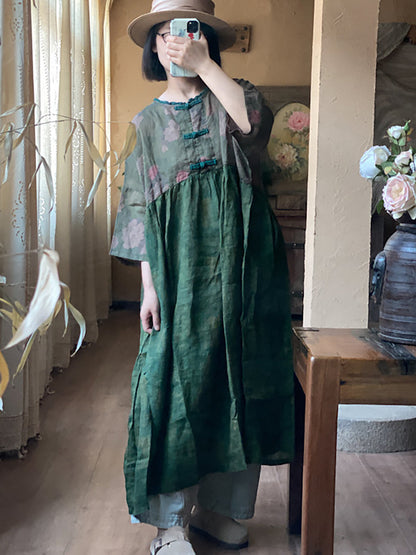 Robe d'été en lin avec boucle épissée et fleurs pour femmes RR1010